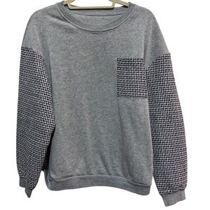 SHEIN- Houndstooth print drop Shoulder Sweatshirt - black / grey - size M